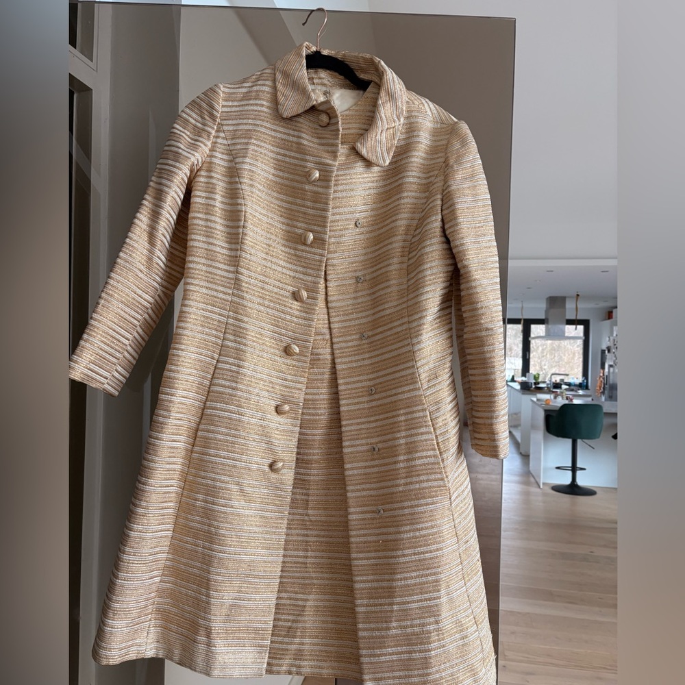 Chic vintage Striped Women's Trench Coat and matching dress